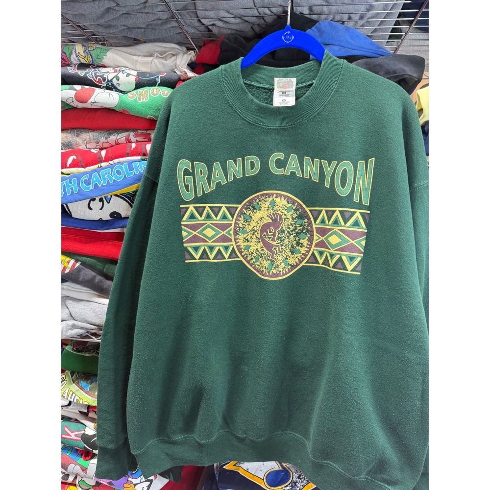Vintage Fruit of the Loom Grand Canyon Kokopelli Sweatshirt XL Green 90s Mens